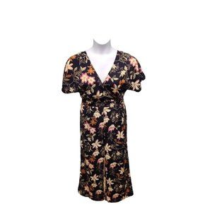 Blu Pepper Jumpsuit Floral Print Double V neck Cropped Womens Size Small